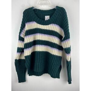 Offline by Aerie green chunky cable knit striped sweater Size XS (1114)